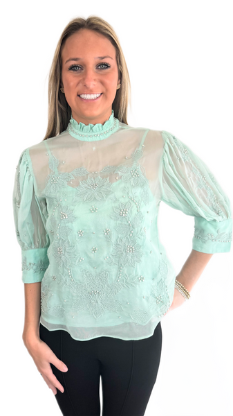 Farm Rio Beaded Lagoon Blouse